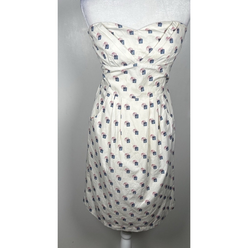 Anthropologie Girls From Savoy Ivory Paris Stamp Postage Size 4 Strapless Dress - Picture 3 of 13